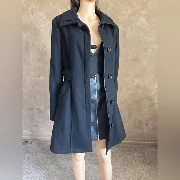 Y2K ESPRIT Wool Coat Black Peacoat for Women Vintage Black Jacket Sz L - Picture 7 of 11